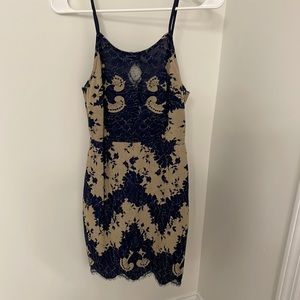 Blue and tan lace dress